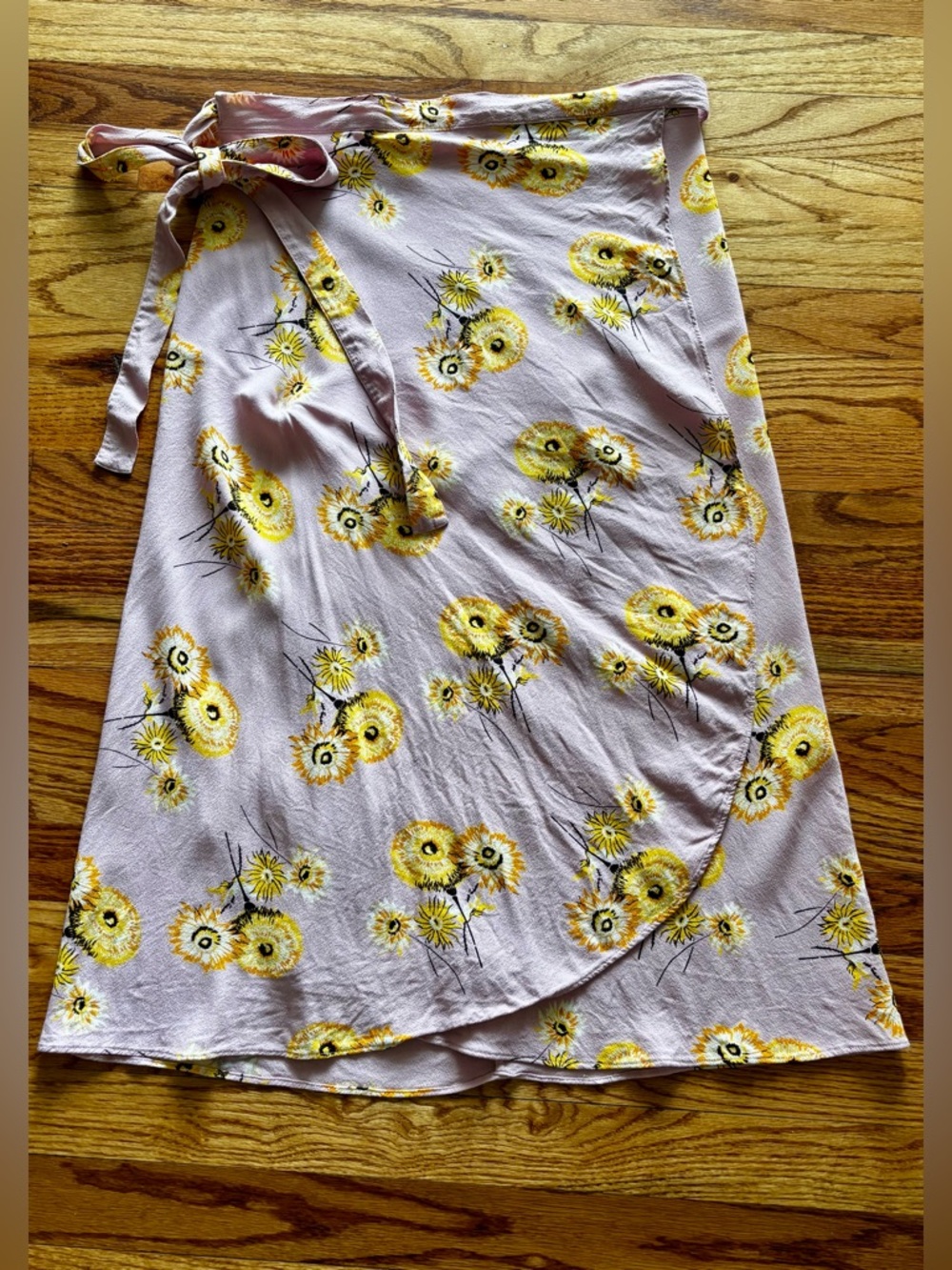 Madewell Lavender Wrap Midi Skirt with Yellow Floral Print